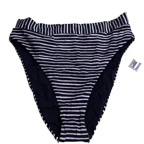 Hurley Striped Bikini Swim Bottom Size L Black White Reversible - Picture 3 of 12